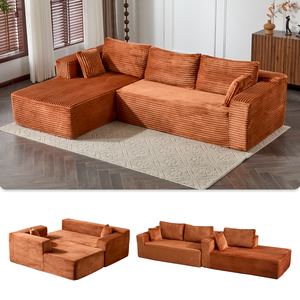 Compression Sectional Convertible Set Comfy Chaise Boneless Square Shape <b>Sofa</b> Deep Seat Minimalist Modular <b>Sleeper</b> Living Room - Product Image 1