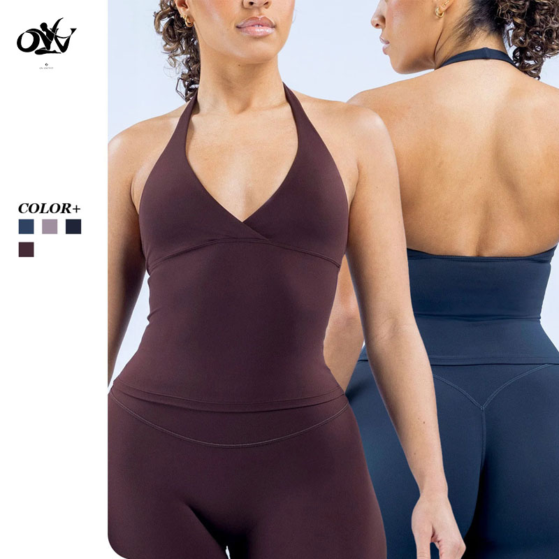 Cross V-neck Halter Backless Design Yoga Tops for Women Leisure Fashion Simple Outside Sleeveless Wholesale Custom Sports Top