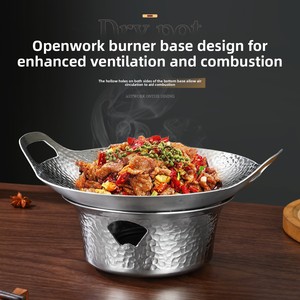 Marmite à soupe en acier inoxydable triple couche martelé avec réchaud à <span class=keywords><strong>alcool</strong></span> professionnel pour restaurant - Product Image 3