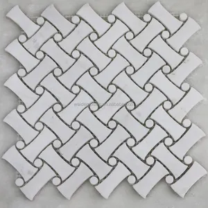 Yunan Thassos beyaz kemik şekilli mermer mozaik çini duş odası zemin ve duvar dairesel dokuma şekli taş mozaik çini