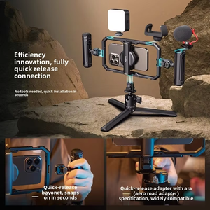 <span class=keywords><strong>Stabilisateur</strong></span> de téléphone, perche à selfie, kit vlog tout-en-un, fixation rapide universelle, lumière LED, trépied, double poignée - Product Image 6