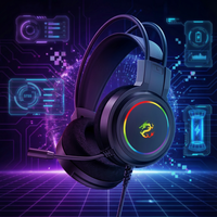 Casque de jeu PJT-DEP2449 avec écouteurs filaires supra-auriculaires, affichage numérique, indicateur de batterie, réduction du bruit pour les jeux sur PC