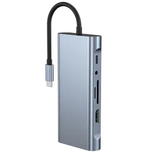 Adaptor Multiport USB C 11 in 1, dengan 2 HD 4K 30Hz, 4 USB 3.0 / 2.0, Gigabit Ethernet Laptop stasiun Dok USB C iklan Dok