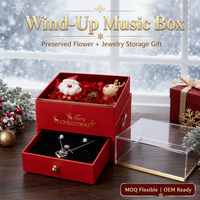 Boîte de Noël pour emballage cadeau, étui de rangement musical pour bijoux avec couvercle en acrylique transparent et tiroir pour filles et femmes