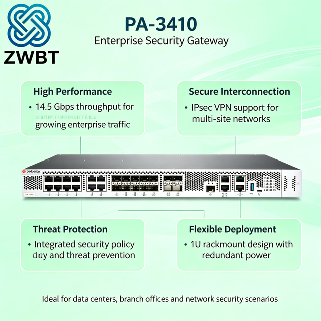 Palo Alto PA-3410 Next-Generation Firewall Enterprise Network Security Appliance 14.5 Gbps Throughput VPN Supported Stock