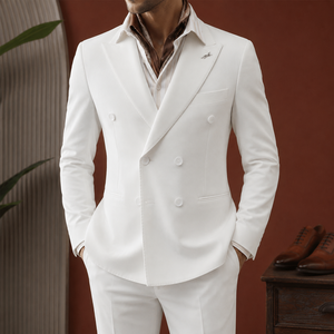 Costume de cérémonie <span class=keywords><strong>homme</strong></span> blanc croisé à col en V, coupe ajustée, 2 pièces, style italien TR, pour mariage, bal de promo, tapis rouge, sur mesure - Product Image 1