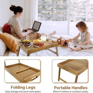 Plateau de lit pliable en bois massif, table à manger pour hôtel, café ou thé - Product Image 4