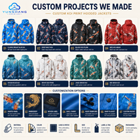 Jaket Hujan Pria Anti Air Berkerudung Motif Ikan Koi dengan Ritsleting, Jaket Kasual Outdoor Tahan Angin, Layanan OEM
