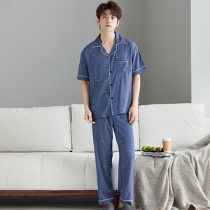 Nuova Collezione Primavera: <span class=keywords><strong>Pigiama</strong></span> e Abbigliamento da Casa da <span class=keywords><strong>Uomo</strong></span> di Alta Gamma con Stampa Vintage a Lettere, Set con Top a Maniche Corte e Pantaloni Lunghi - Product Image 5