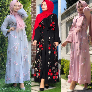Modesto mujer moda Dubai abierto Abaya transpirable gasa elegante flor bordado tradicional musulmán ropa accesorio - Product Image 1