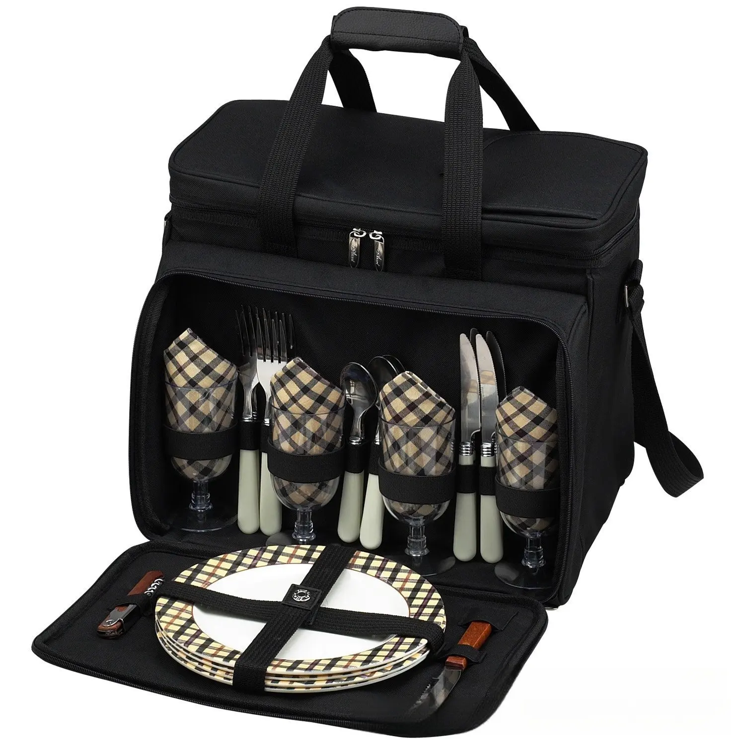 Açık soğutucu piknik sırt çantası çanta seti için 4 kişi paketi gıda alüminyum filmi piknik Tote çanta omuz yalıtım soğutucu çanta