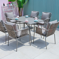 Ensemble table à manger moderne 4 places ensemble de salle à manger carré en aluminium rotin métal corde mobilier d'extérieur