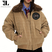 Blouson Bomber en Twill de Coton Lavé Brodé Personnalisé LARSUR avec Col en Fourrure, Veste en Jean Moto Imprimée DTG/DGT