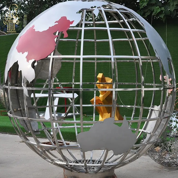 Large Outdoor Garden Decorative World Globe Sculpture Large Metal Crafts Ball Sphere Stainless Steel Globe Sculpture
