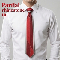 Cravate de luxe pour homme en polyester tissé jacquard avec cristaux de strass partiellement incrustés pour mariage, fête, banquet - Durable