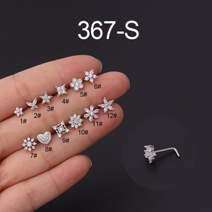 Barra de acero inoxidable quirúrgico en forma de L para mujer, anillos de cobre de circonia cúbica, joyería para Piercing de la nariz, dorado, 316L, nueva - Product Image 2
