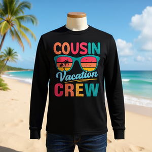 T-shirt rétro à manches longues Cousin Vacation Crew, design lunettes de soleil de plage d'été - Product Image 3
