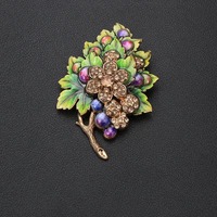 Broche Vintage en forme de grappe de raisin, émail, feuille, strass, cristal, fruit, pour femme, bijou fantaisie, cadeau