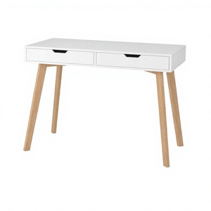 Bureau d'ordinateur blanc avec 2 tiroirs, bureau d'écriture en bois pour la maison, table console avec pieds en chêne - Product Image 4