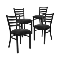 Chaises de salle à manger pour la série Black Ladder Back, chaise de salle à manger en métal - siège en vinyle noir, meubles de maison