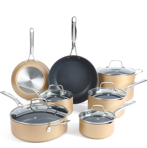 Ensemble de casseroles et poêles en céramique de haute qualité, modernes, avec poignées en acier inoxydable, 12 pièces, en cuivre et aluminium - Product Image 1