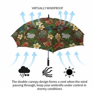 Balinese <b>Umbrella</b> Golf Semi-<b>Automatic</b> Windproof Vented Double Canopy Extra Strong Frame Straight <b>Umbrella</b> Glass Fiber Ribs - Product Image 6