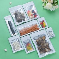 Sachets barrière thermoscellables blancs en Mylar avec face transparente, anti-odeur, refermables, à fond plat avec fermeture éclair pour liquides et solides