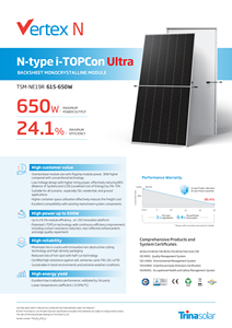 Panneau solaire photovoltaïque monocristallin Trina Vertex N Backsheet TSM-NE19R 615W-650W pour usage domestique, en stock - Product Image 2