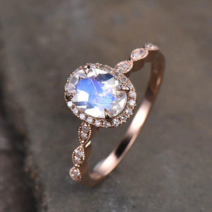 Anillos de Compromiso de Plata de Ley 925 Chapados en Oro Rosa al por Mayor, Anillo de Piedra Lunar Natural con Corte Ovalado - Product Image 2
