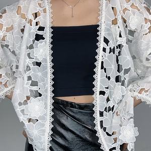 Blusa de Encaje Floral Elegante para Mujer, Estilo Simple, Prenda Exterior Informal, Tejida y Transpirable, para Primavera y Otoño - Product Image 5