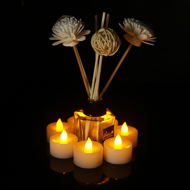 Flameless Warm Yellow LED Tea Lights with 3D Flame Pillar Shape Battery Operated No Flickering for Wedding Festival Parties