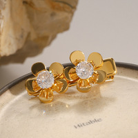 Pince à cheveux lisse en acier inoxydable plaqué PVD 18K Double petite fleur épingles à cheveux Zircon accessoires de cheveux coréens pour femmes