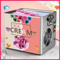 Mesin Pembuat Es Krim Gulung Double Flat Pan Produktivitas Tinggi Kondisi Baru Meja Pendingin untuk Bahan Susu Tinggi