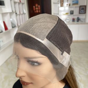 Stock <b>Brown</b> Highlight Human Hair Silicone Perimeter Medical <b>Wigs</b> with Anti-slip Strip Silk Top Hand Tied <b>Wig</b> for Alopecia - Product Image 4