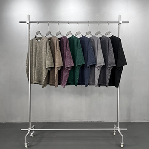 T-shirt en jersey 100% coton, coupe ample, épaules dénudées, motif uni, impression numérique, effet délavé et <span class=keywords><strong>ciré</strong></span>, style vintage et tendance, avec logo personnalisé - Product Image 1