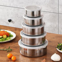 Prix Usine 5 Pièces Boîte de Rangement Pliante en Acier Inoxydable pour Légumes avec Couvercle Boîte de Conservation Fraîcheur pour Réfrigérateur