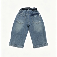 Shorts en jean tricoté pour enfants garçons et filles, grande taille, séchage rapide, fermeture boutonnée, taille élastique, ceinture, effet usé, poches déchirées, coupe droite