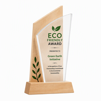 Trophée personnalisé en bois recyclé écologique avec gravure acrylique pour événements d'entreprise