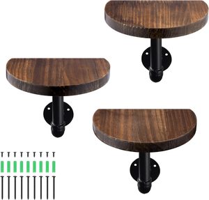 Industrial Pipe Shelf Set Small <strong>Rounded</strong> Shelves with Shelf Brackets Wooden <strong>Shelving</strong> Dark Brown - Product Image 5
