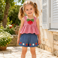 Ensemble d'été pour filles, vêtements pour enfants élégants et frais, ensemble deux pièces débardeur fraise et pantalon en jean pour bébé