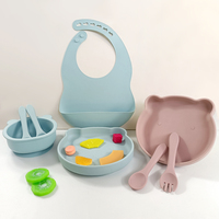 Ensemble de vaisselle en silicone de qualité alimentaire pour tout-petits, compatible lave-vaisselle, assiette d'apprentissage en forme d'ours, bol antidérapant pour soupe