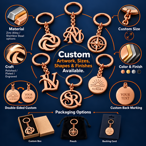 Llaveros de Metal Color Oro Rosa Personalizados con Monogramas de Letras, Grabado de Doble Cara y Embalaje de Regalo, Venta al Por Mayor, OEM, ODM - Product Image 4