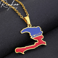 Collier Pendentif Carte d'Haïti en Acier Inoxydable 316 Doré Étanche, Goutte d'Huile, Géométrique, Unisexe, Style Bureau, pour Couples