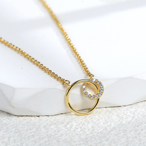 Collier Géométrique Romantique à Double Anneau, Symbole Circulaire Harmonieux, Pendentif Entrelacé, Chaîne de Clavicule Polyvalente - Product Image 4