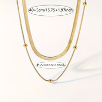 Collier superposé en or pour femme, chaîne délicate à motif chevrons perlée, plaqué or 18 carats, réglable, double couche, cadeau bijou