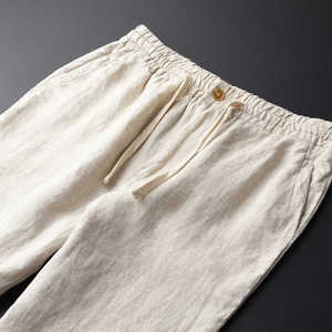 <span class=keywords><strong>Pantaloni</strong></span> da uomo Casual <span class=keywords><strong>Slim</strong></span> <span class=keywords><strong>Fit</strong></span> in <span class=keywords><strong>lino</strong></span> <span class=keywords><strong>lino</strong></span> da spiaggia 100% <span class=keywords><strong>lino</strong></span> leggero motivo dritto a vita media - Product Image 4