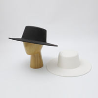 Chapeau en feutre style français, calotte plate, large bord, minimaliste, élégant, rétro, unisexe, automne-hiver, chapeau formel