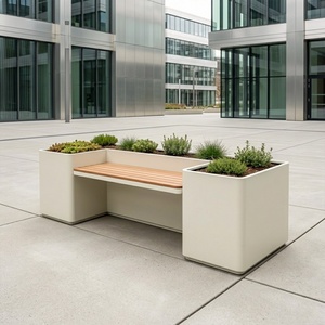 Banco de Jardín Moderno Cuadrado de Acero Inoxidable con Macetas Integradas y Asiento para Decoración de Jardín - Product Image 1