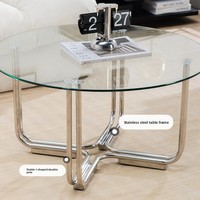 Table basse minimaliste moderne en verre, cadre en acier inoxydable, couleur crème, meubles de maison pour petit appartement, design de luxe et léger