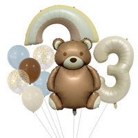 Ballons en feuille mate chiffres, ballons en latex arc-en-ciel, ballons ours en peluche marron café pour décoration de fête